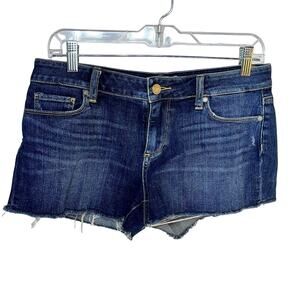 Paige Bobby Denim Short Women's Size W27 L3 Indiana Blue Raw Hem